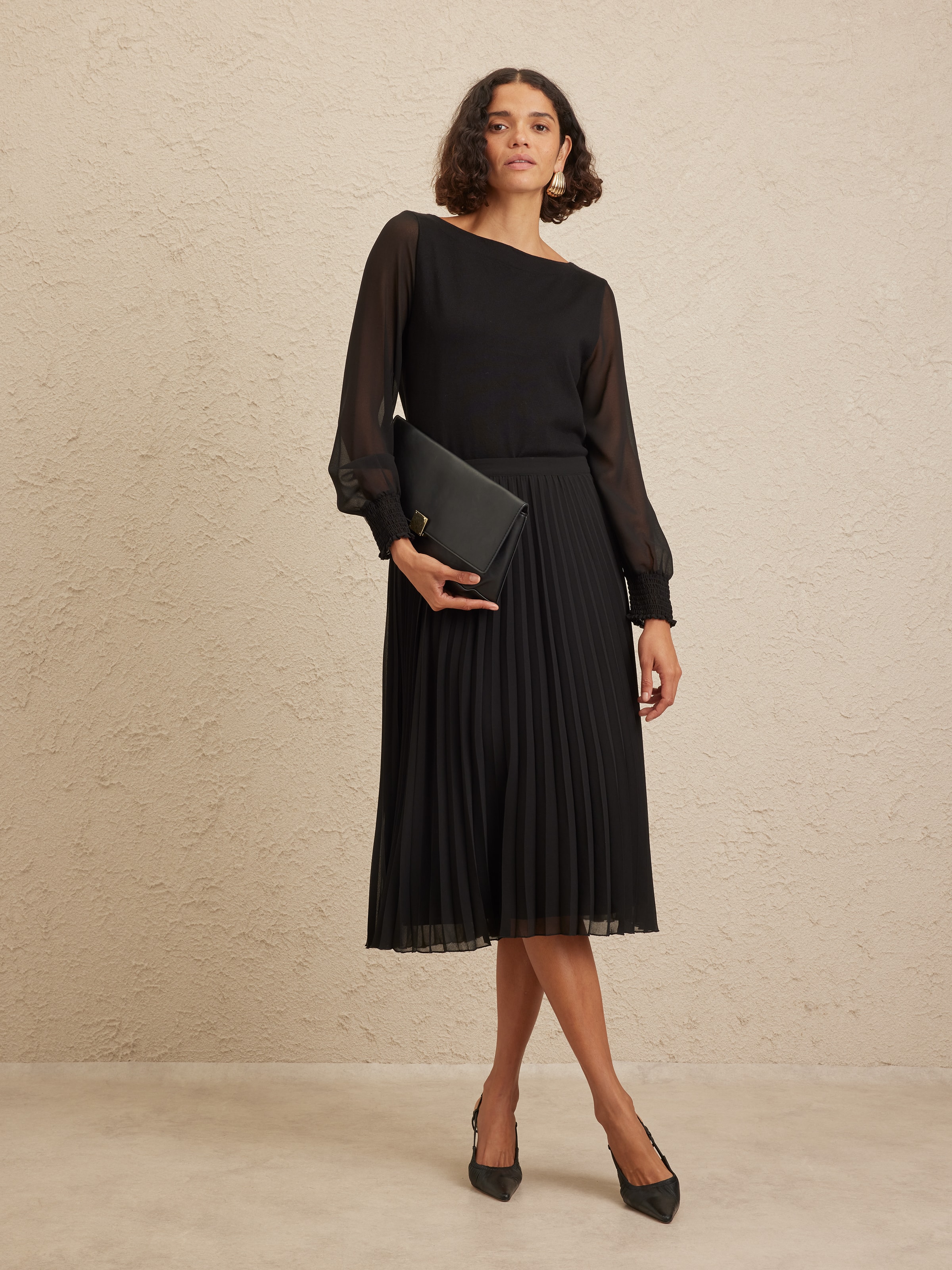 Chiffon Pleat Midi Skirt