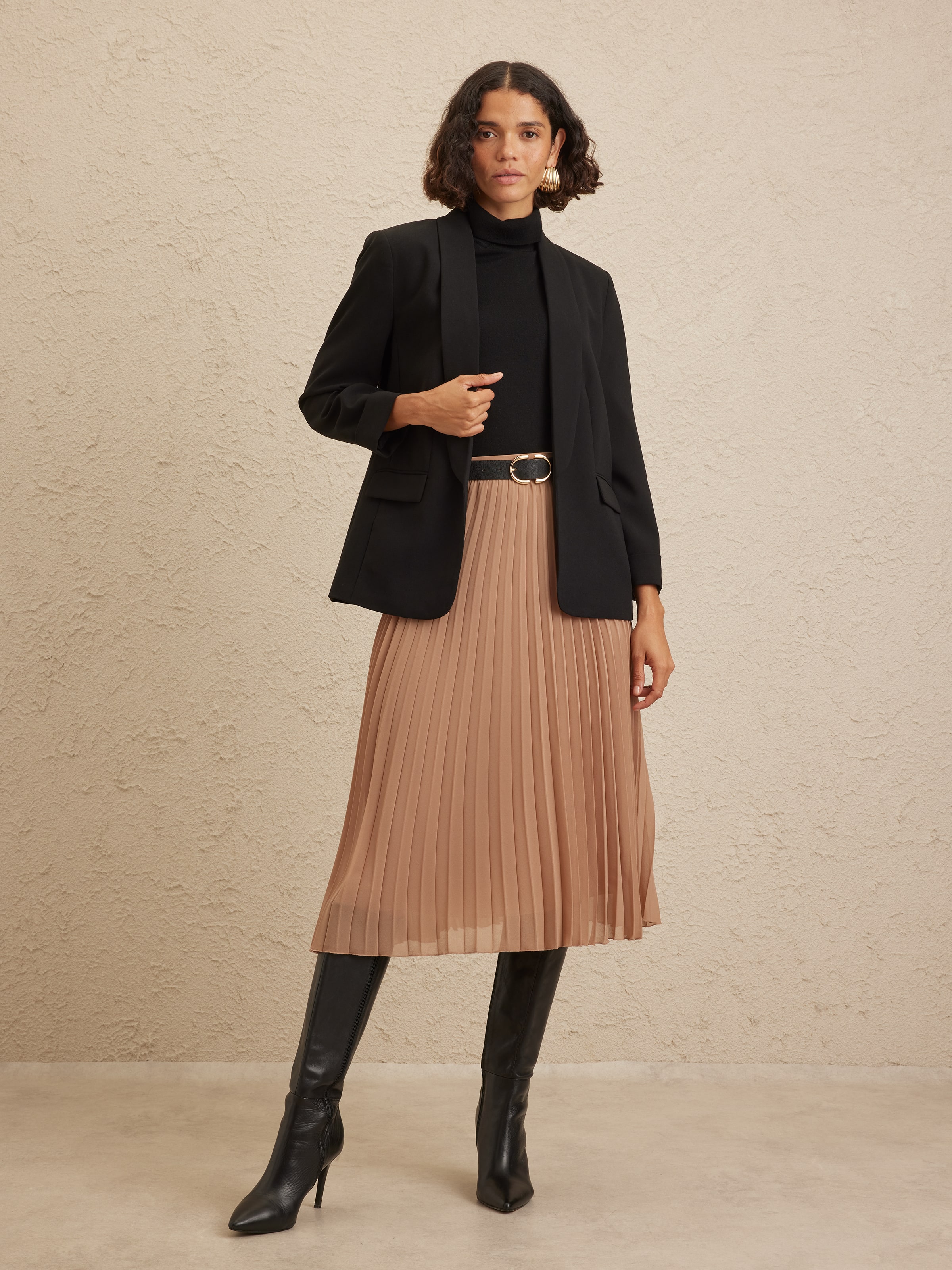 Chiffon Pleat Midi Skirt