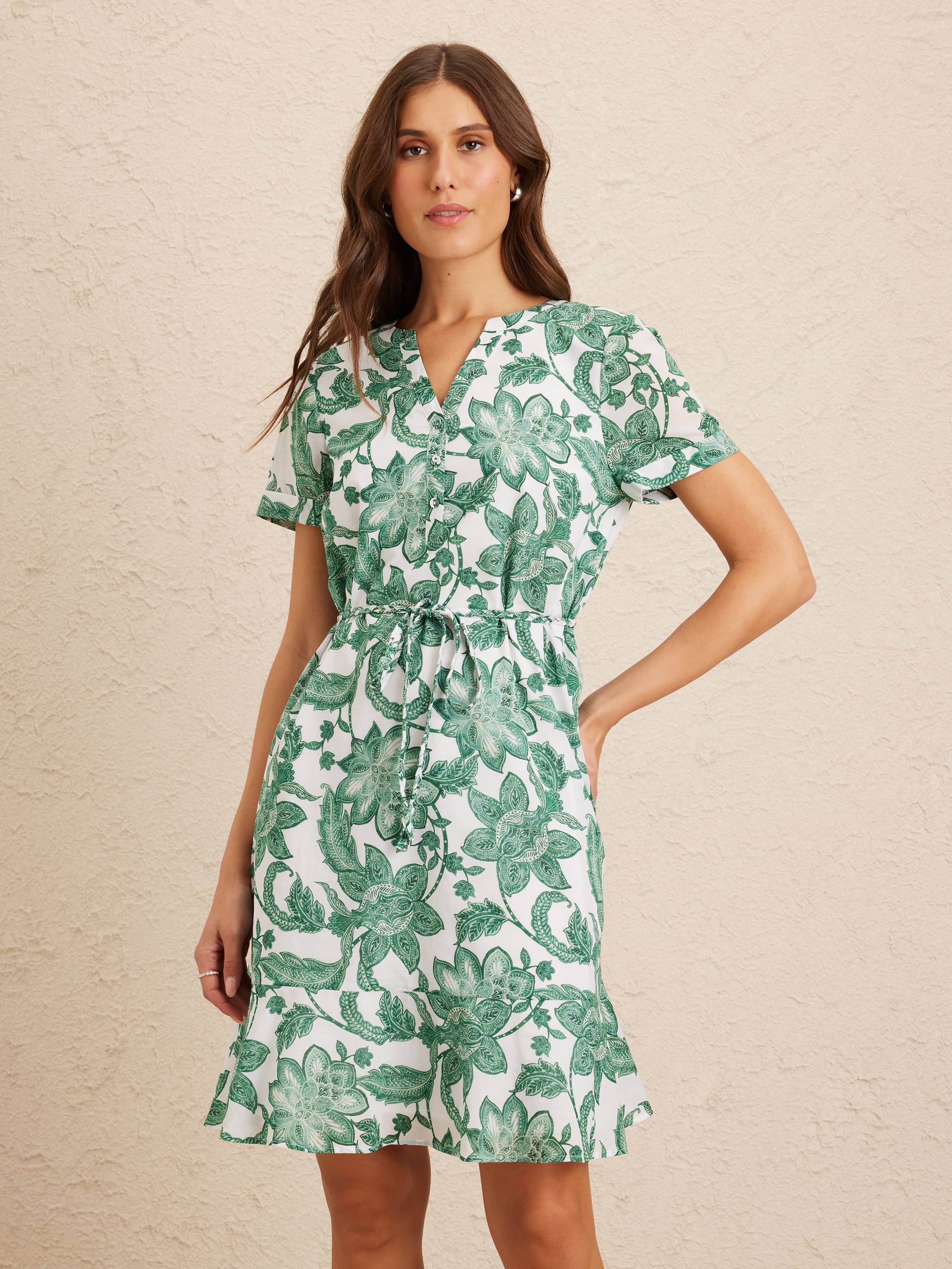 Short Sleeve Ivy Frill Hem Voile Tunic Dress