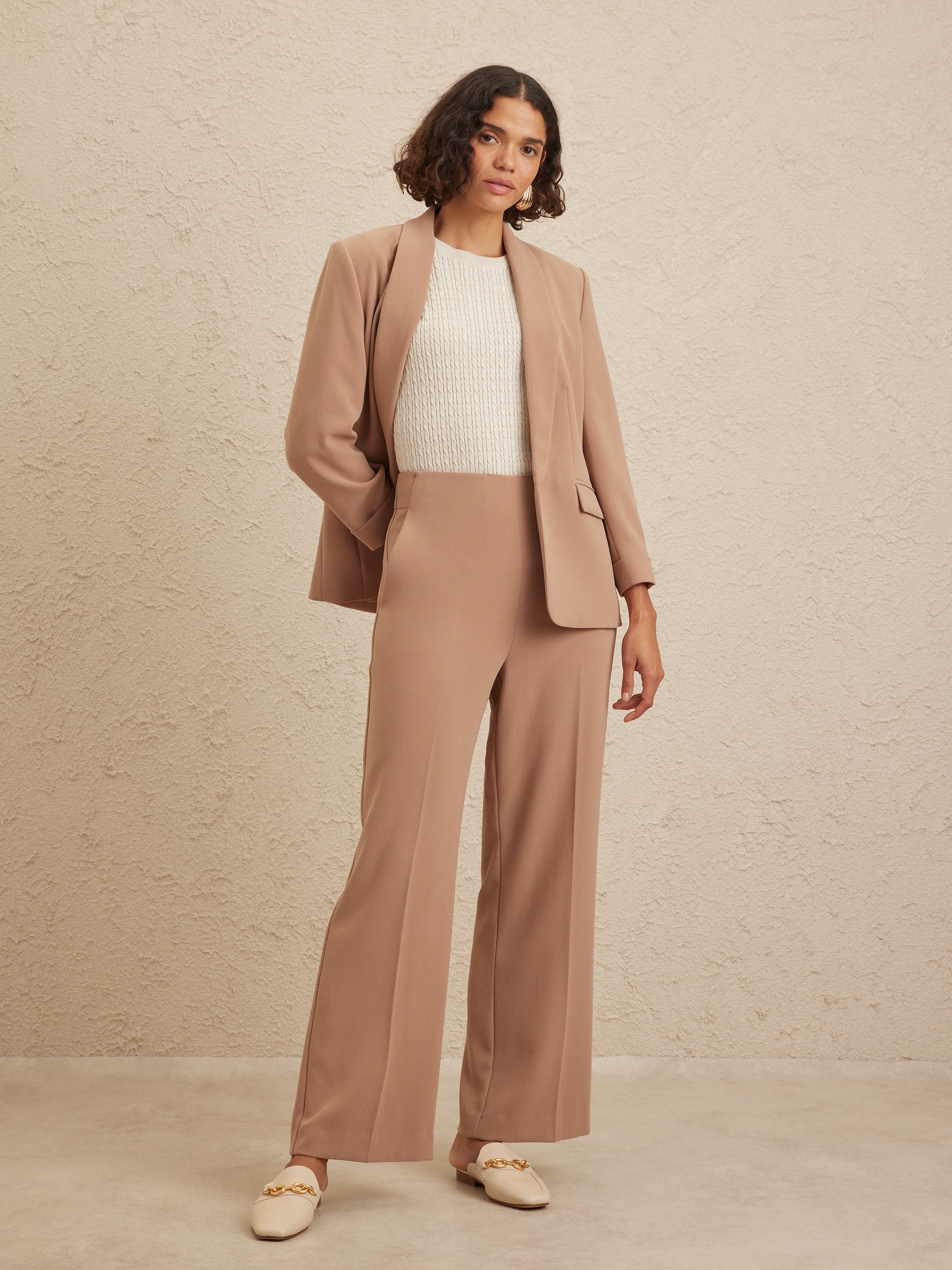 High Rise Crepe Wide Leg Pant