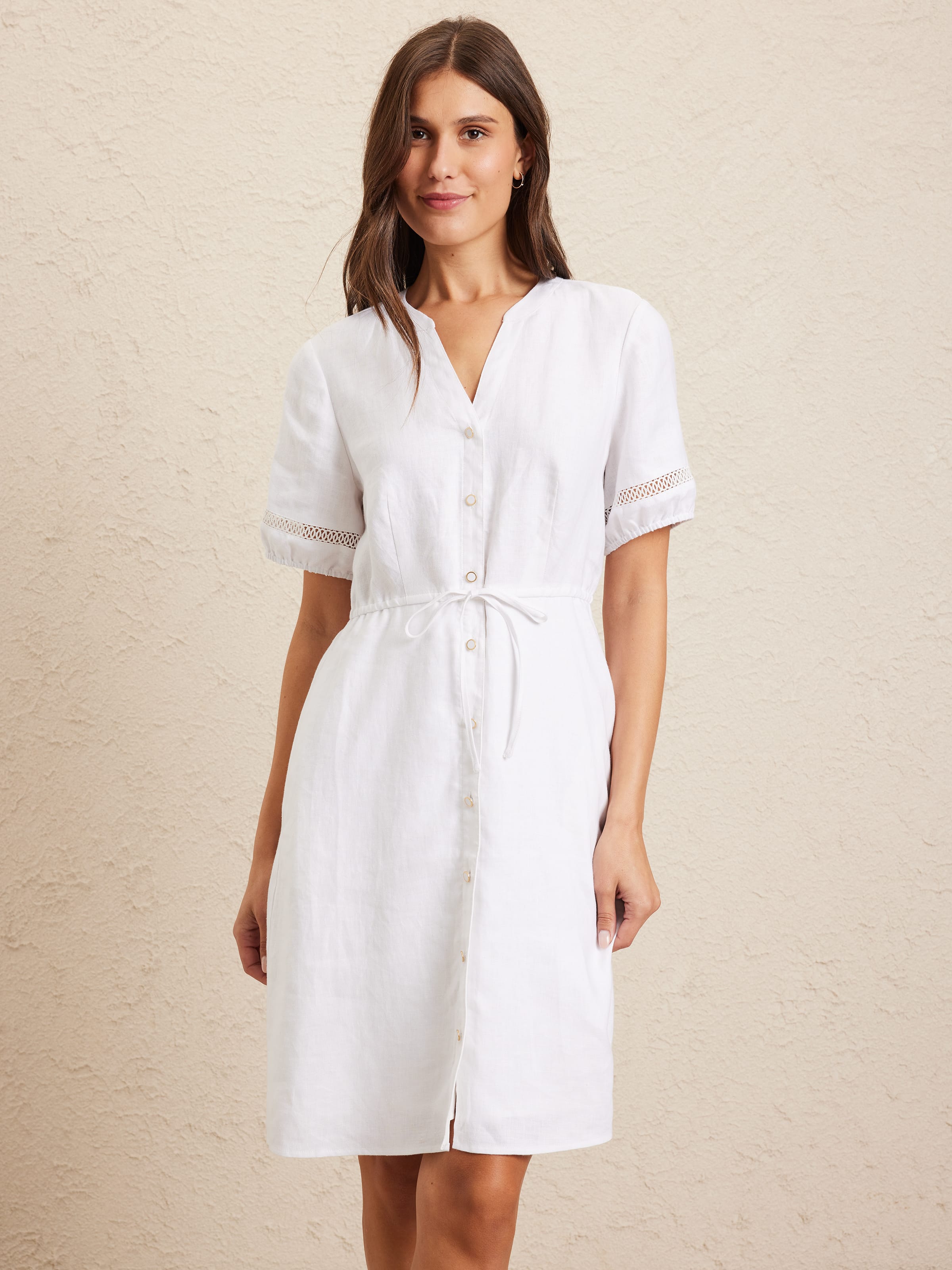 Lara Lace Trim Linen Dress