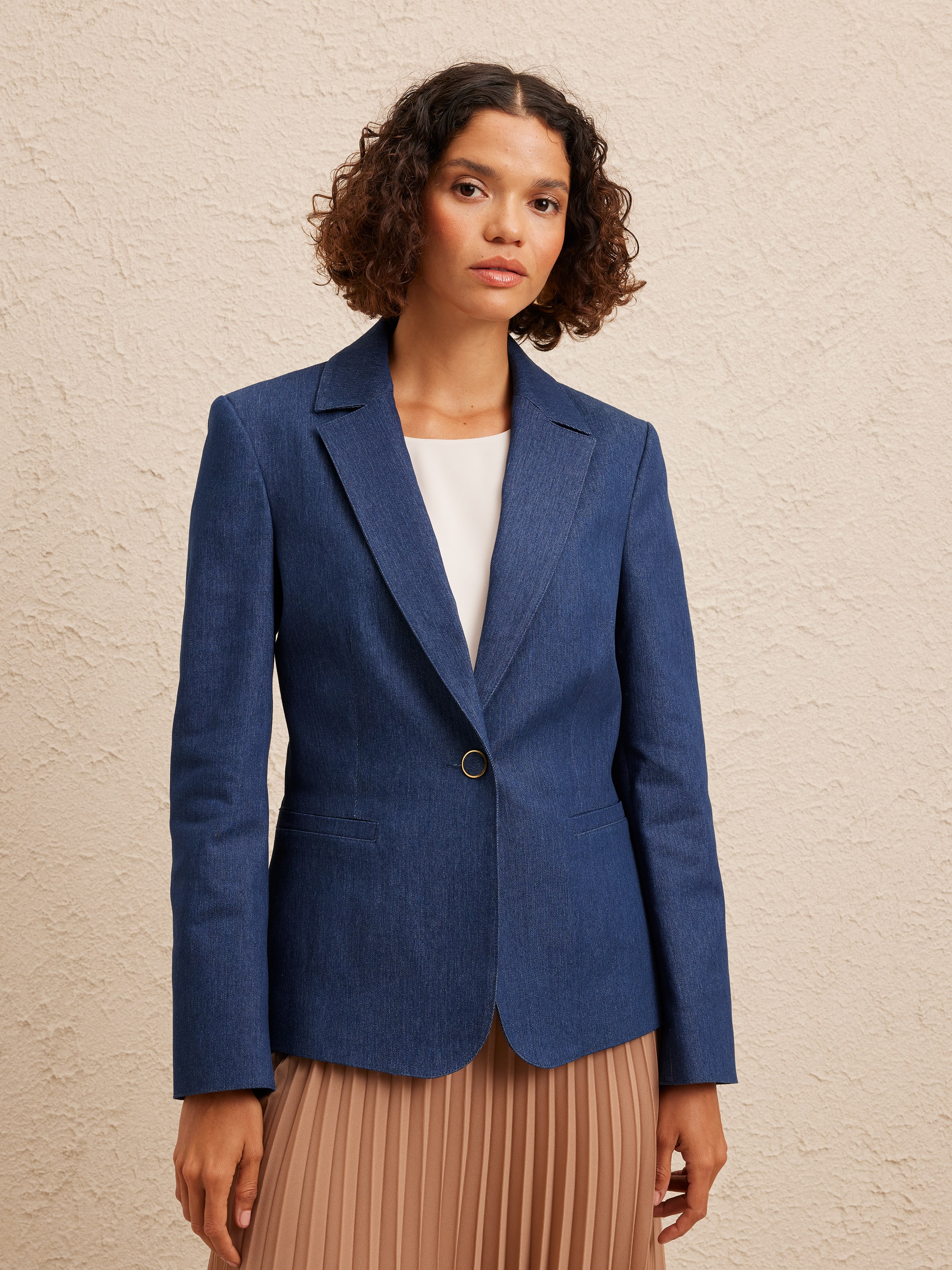 Denim One Button Blazer