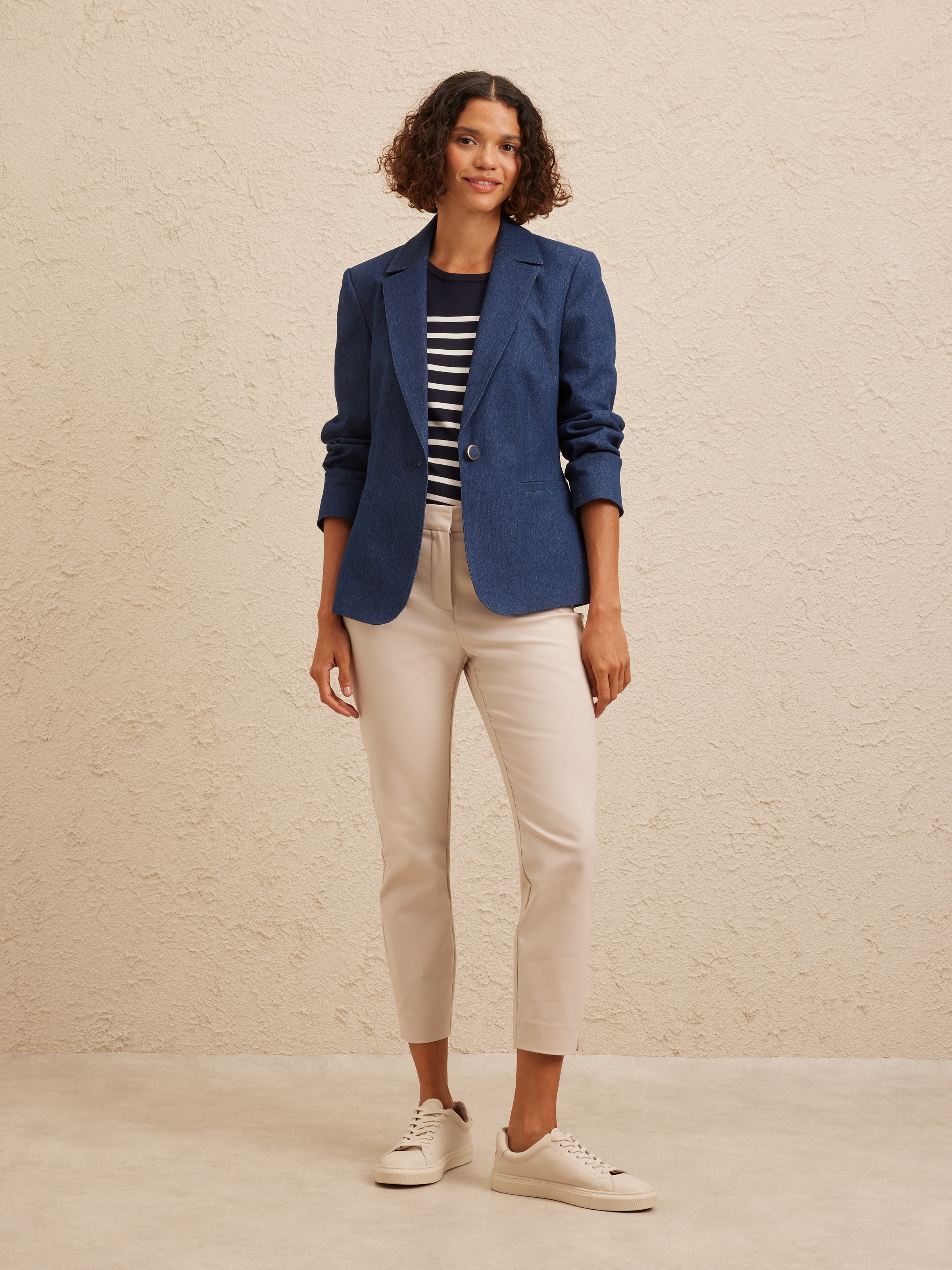 Denim One Button Blazer