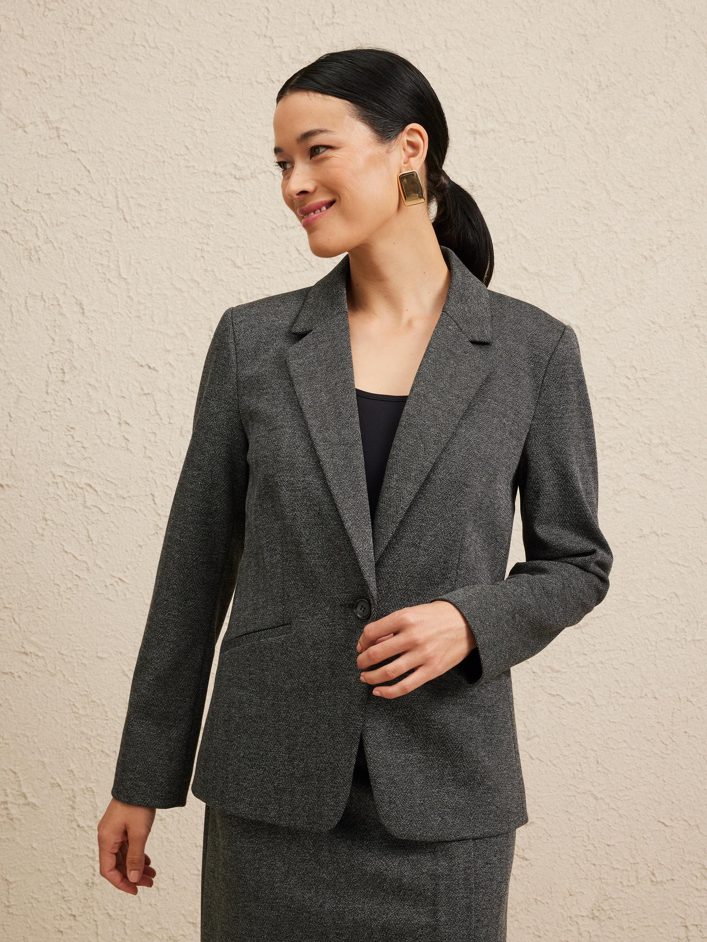 Ponte Herringbone Blazer