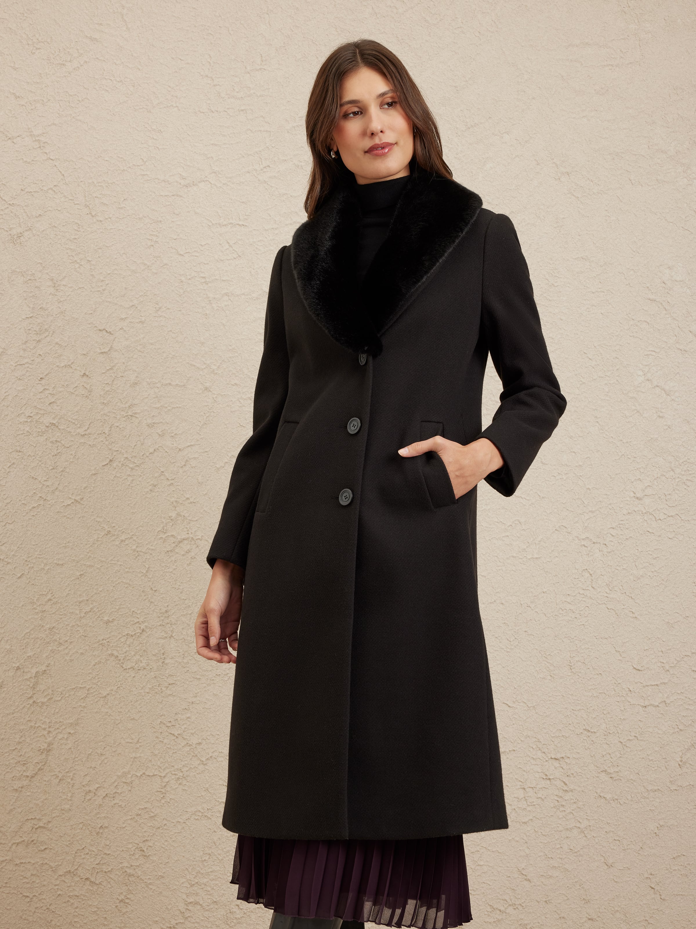 Fur Collar Long Coat