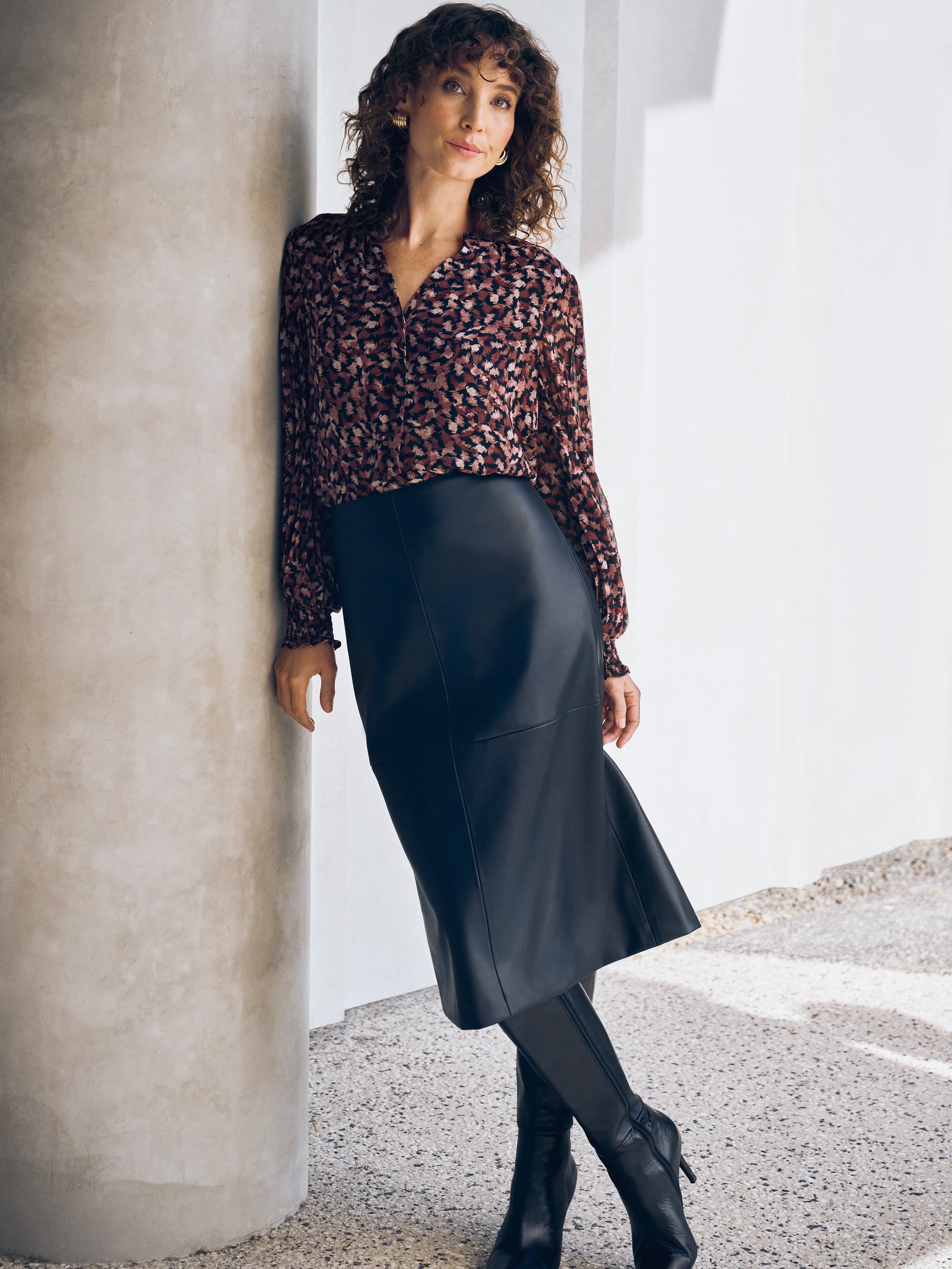 Faux Leather Midi Skirt
