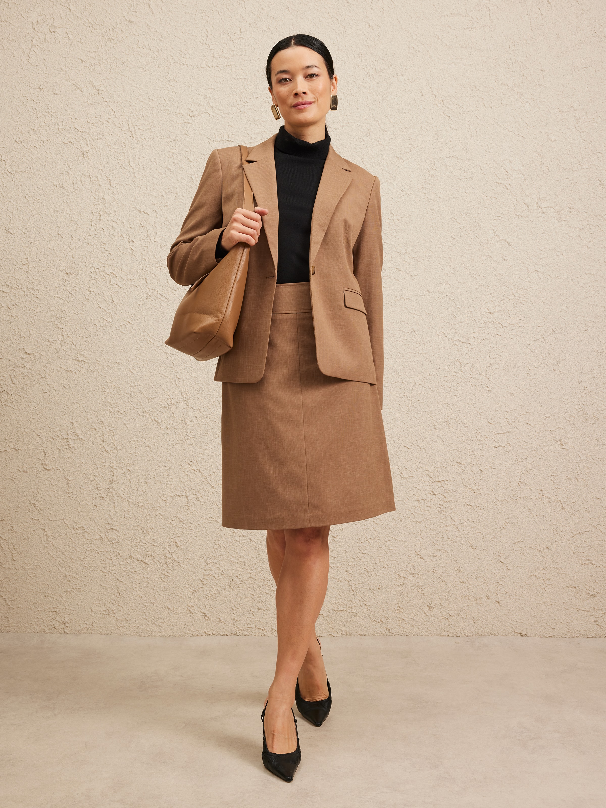 Caramel Cross Hatch Aline Suit Skirt
