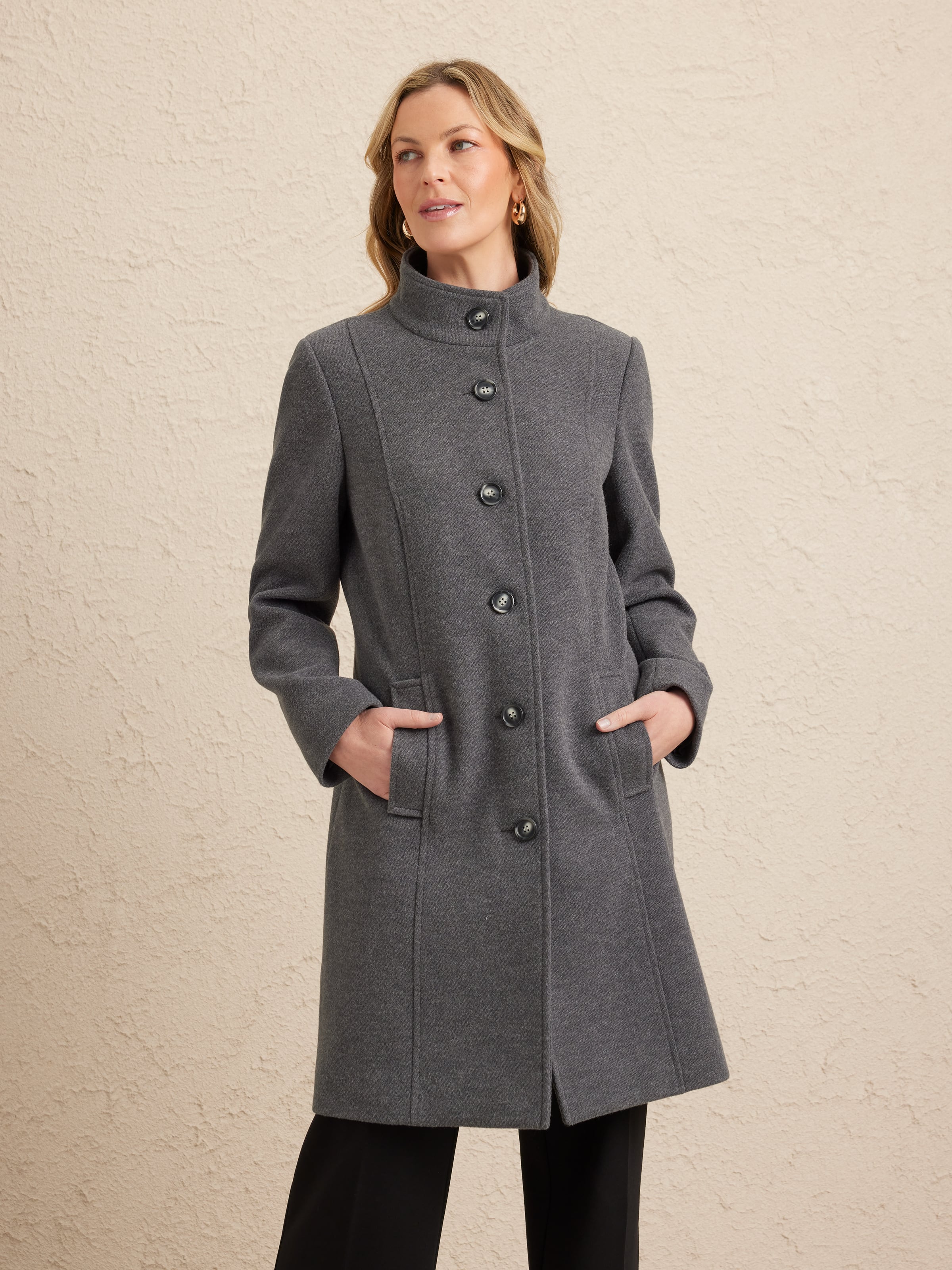 Funnel Neck Seam Detail Coat