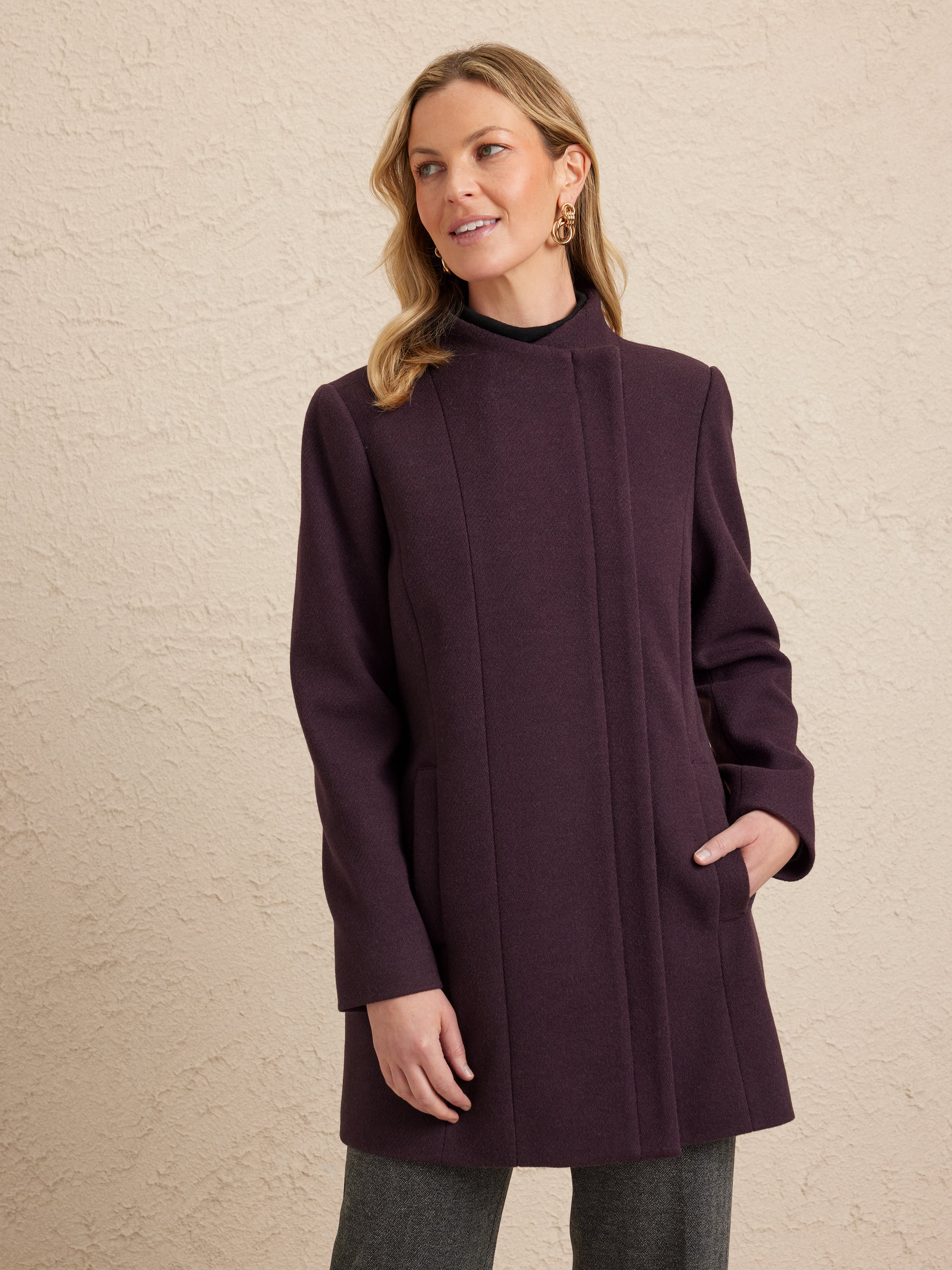 Cross Over Zip Front Coat