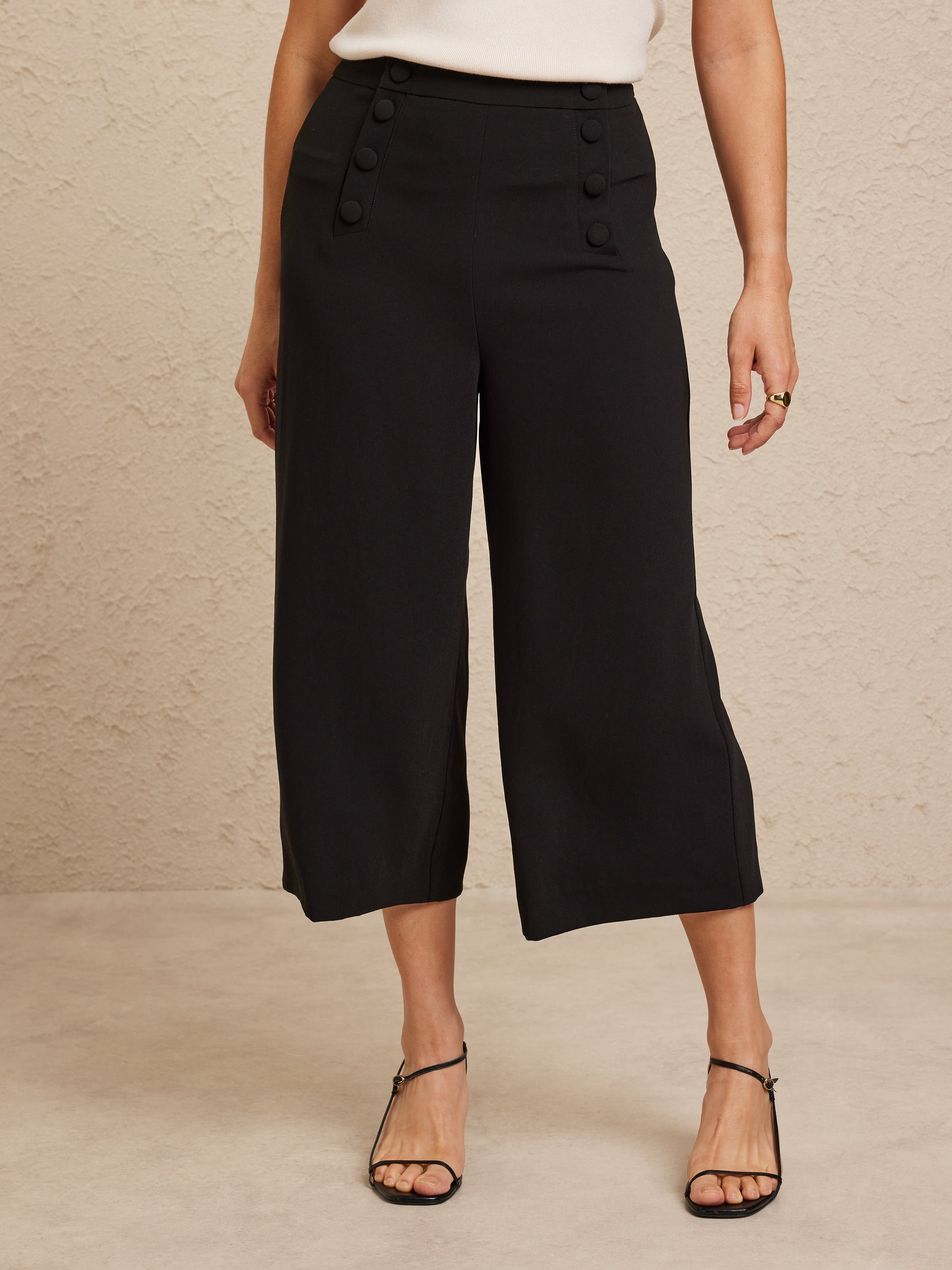 Button Front Crepe Culotte