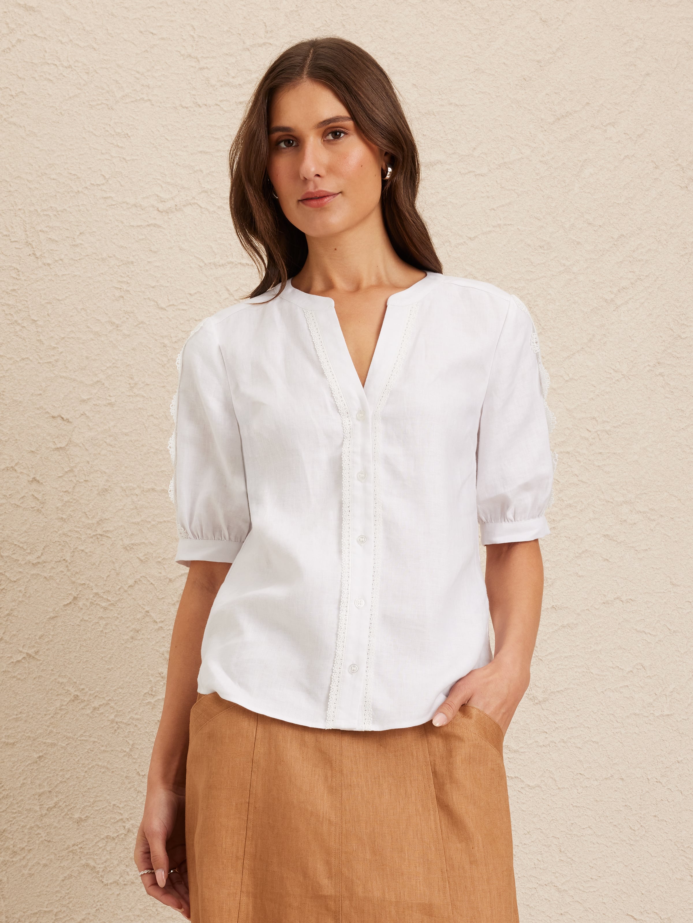 Gisele Lace Trim Linen Shirt