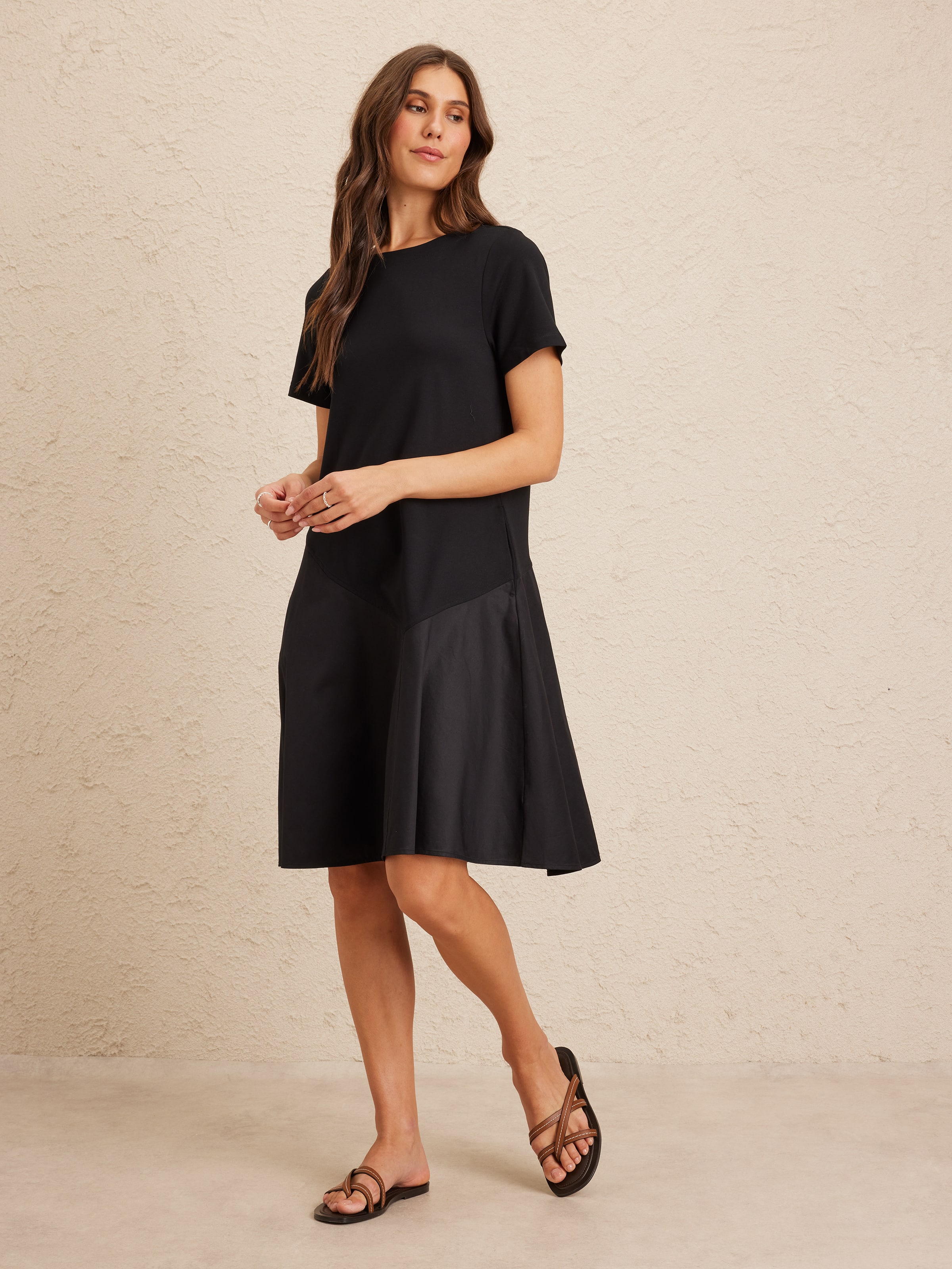 Short Sleeve Molly Mixed Media Tunic Dress