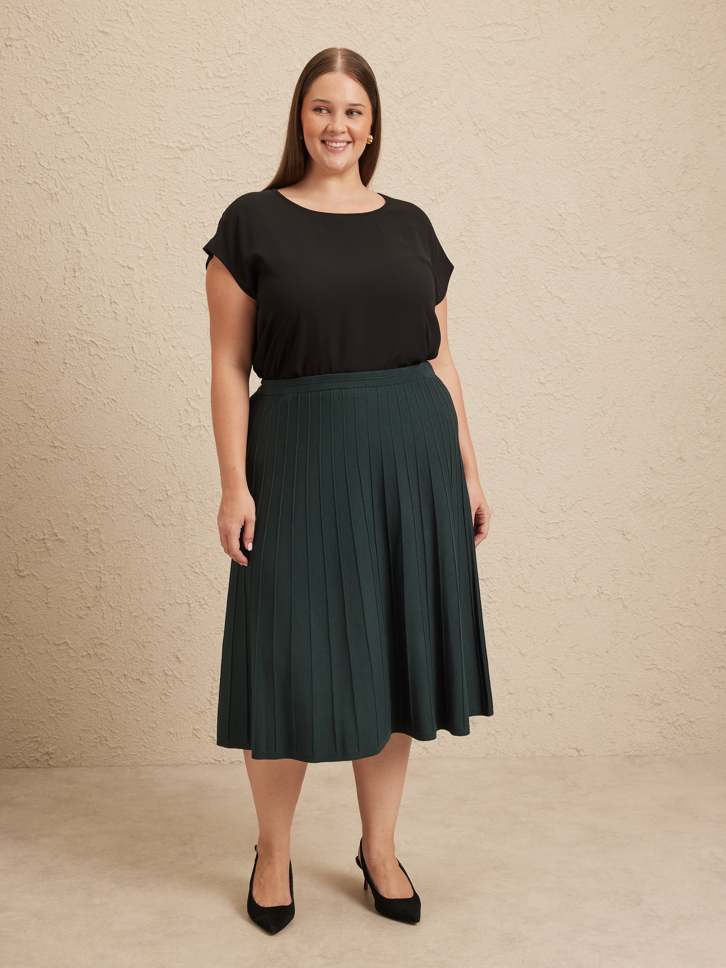 Curve Beth Knit Self Stripe Mid Skirt