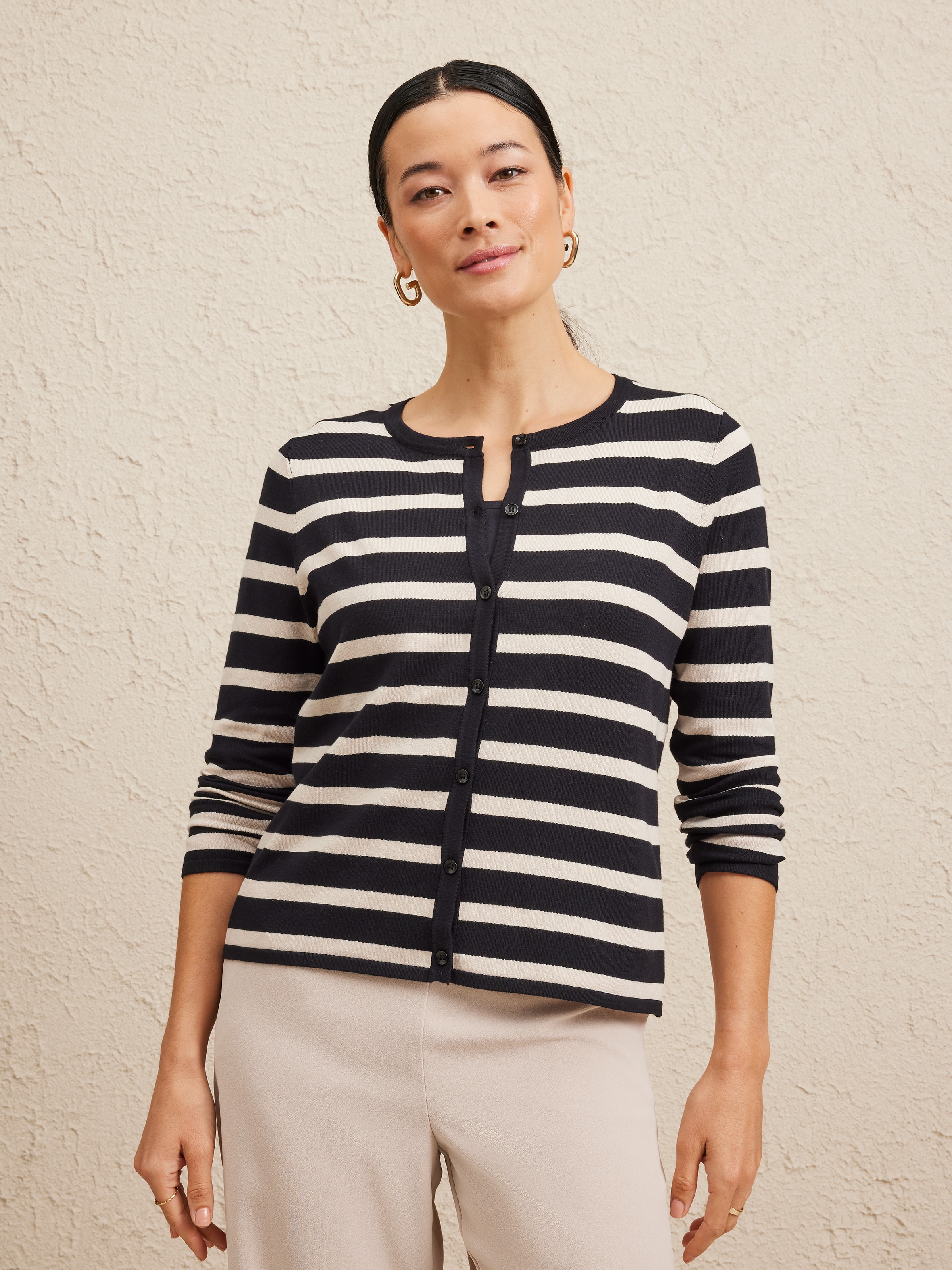 3/4 Juliette Crew Stripe Cardi